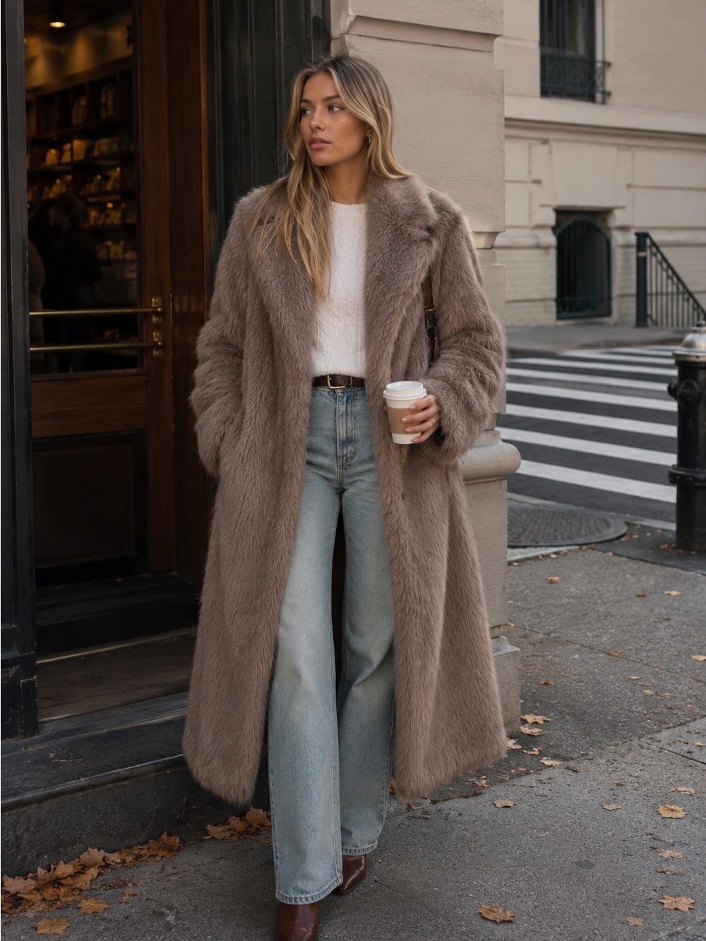 Luxury Vintage Style Faux Fur Coat | Long Plush Statement Coat | Taupe Mocha